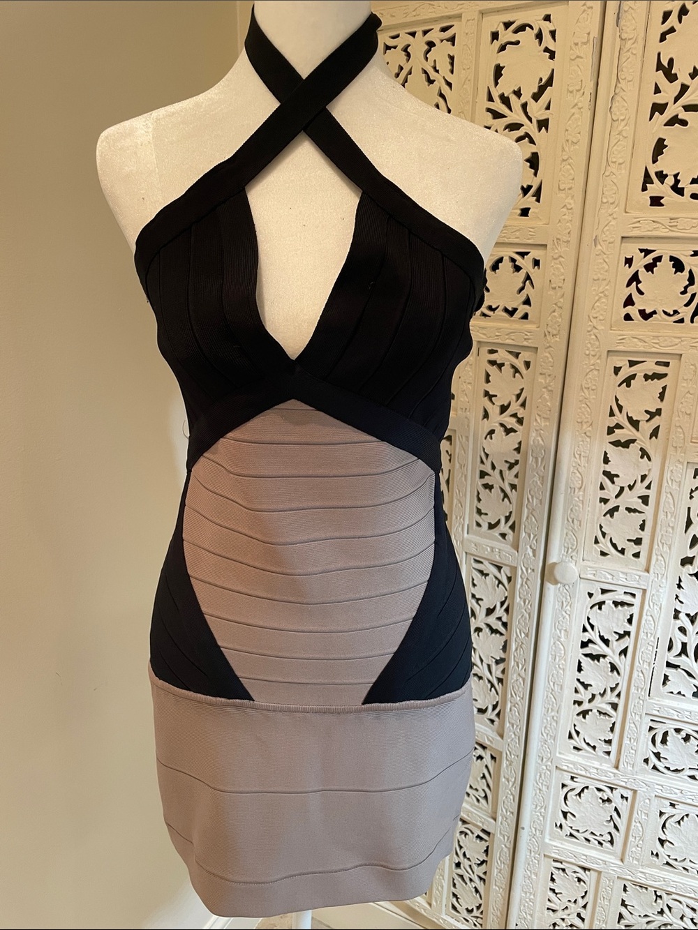 Herve Leger Black and taupe Mini Dress